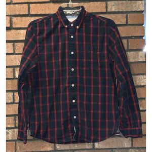 CACTUS Mens Red/Blue Tailored Button Up Plaid Shirt Size M